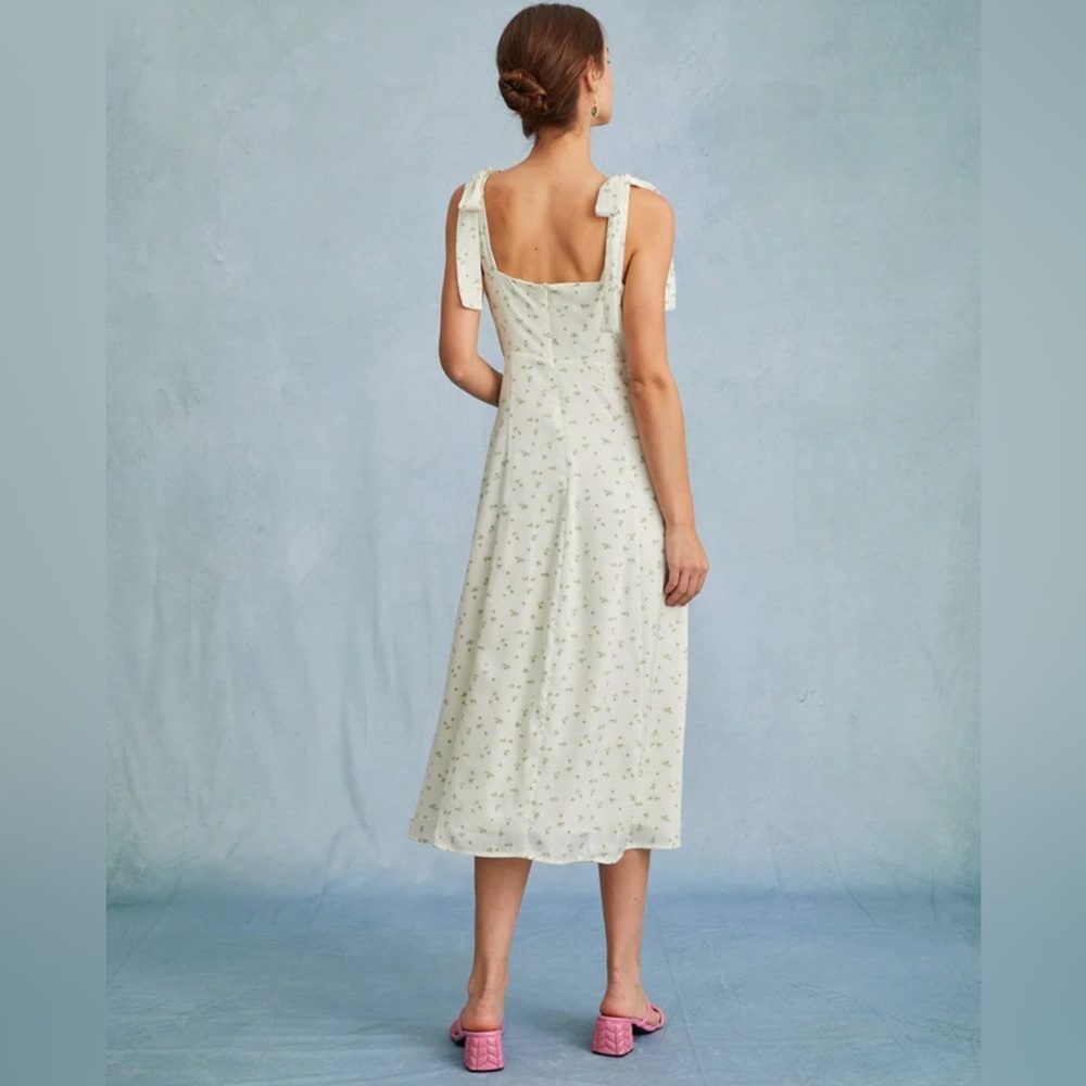 NWT RIHOAS The Light Green Satin Floral Tie Strap Slit Midi Dress - Picture 5 of 8